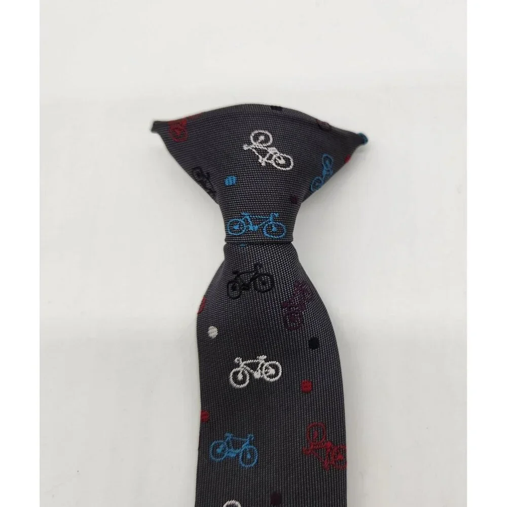 Boys Clip On Neck Tie Bicycles Blue Unique 11